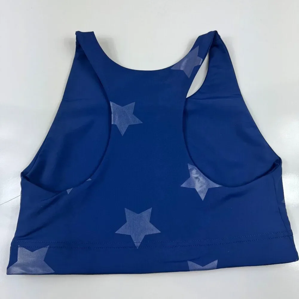 Terez Uplift Sports Bra Navy Star Foil Medium Racerback Unlined Athletic NWOT